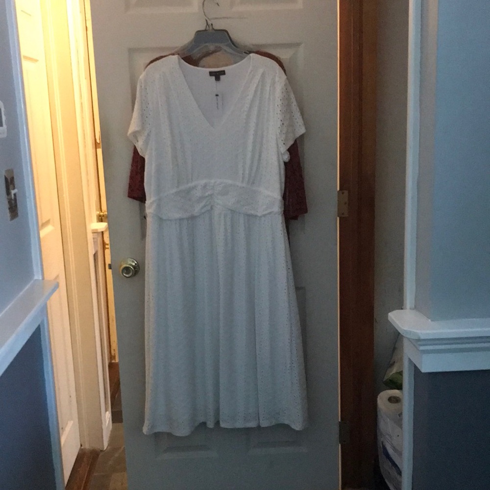 White lined dress great for summer 90 polyester 10 spandex never worn lost weigh